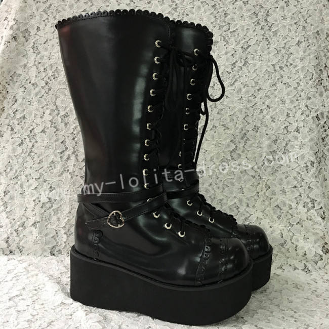 Black Straps High Platform Lolita Boots