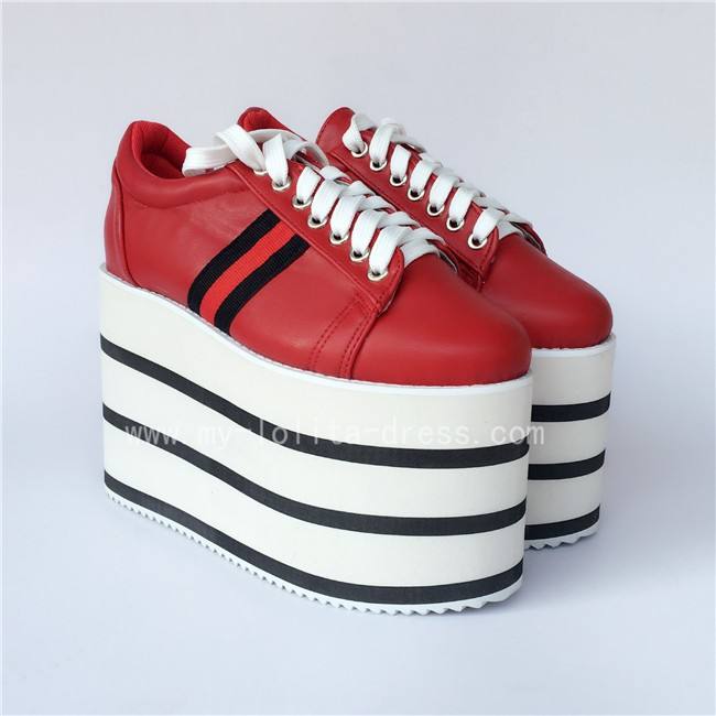 Black with White Lolita High Platform Shoes