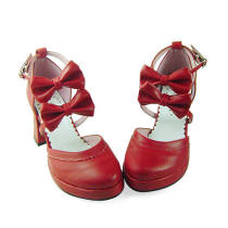 Burgundy Double Bows Lolita Shoes