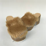 Light Camel Sqaure Heels Shoes with Furs