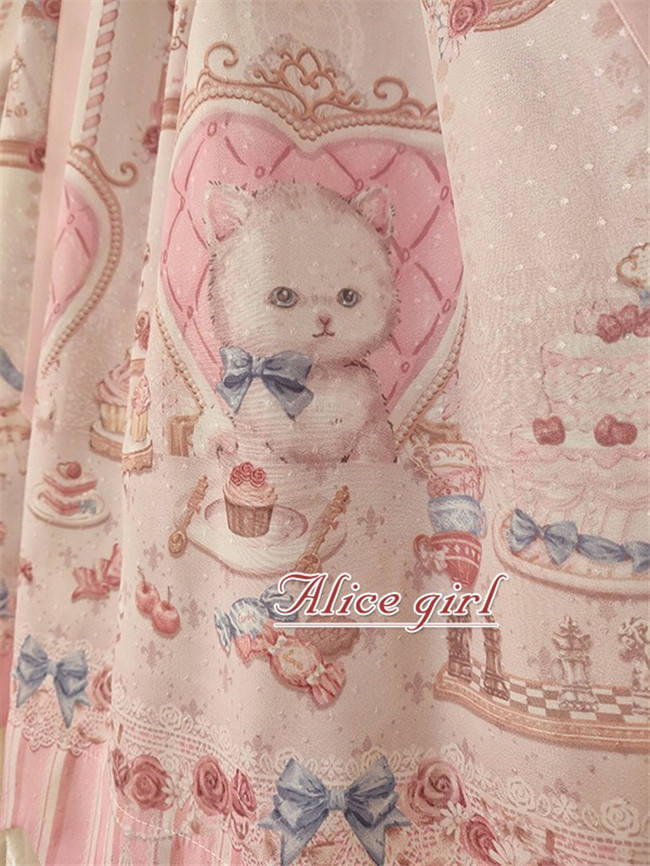 Alice Girl ~The Kitty's Tea Party Sweet Lolita OP/Salopette -Pre-order Pink Size S - In Stock