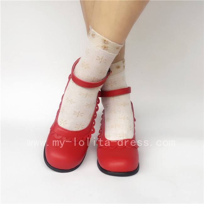 White Floral PU Lolita Shoes