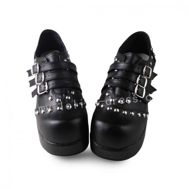 Elegant Black Lolita Square Heels Shoes