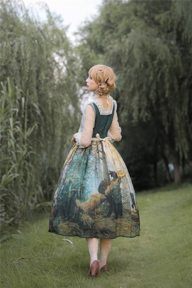 Pine Trees Forest Morning Vintage Lolita Dress-Ready Made
