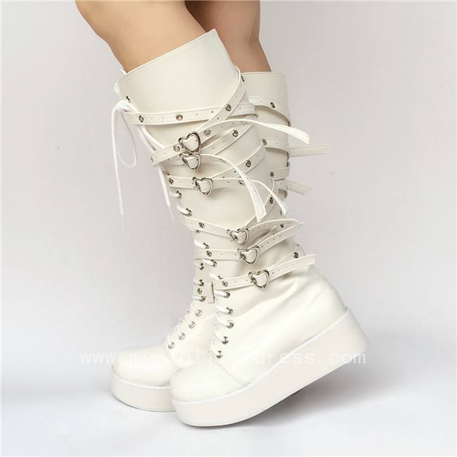 Gothic Punk Black Belts Lolita High Shaft Boots