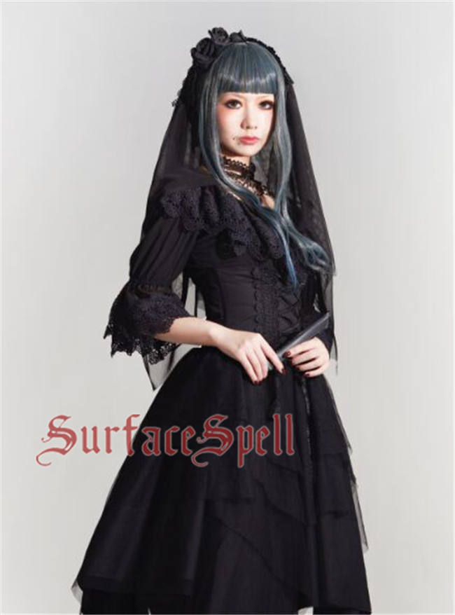 Surface Spell White Crystal & Black Agate Gothic Lolita High Waist Skirt