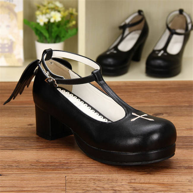 Angelic Imprint- Sweet T-shaped Straps Lolita Square Heel Shoes with Detachable Angel Wings