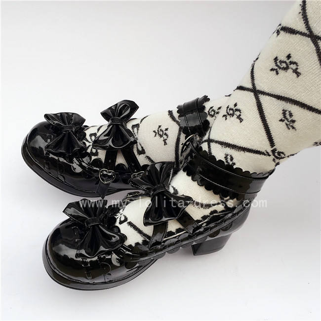 Sweet Black White Lolita Square Heels Shoes