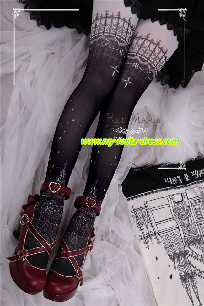 Hakodate Church~ Gothic Double-sides Printed Lolita Tights