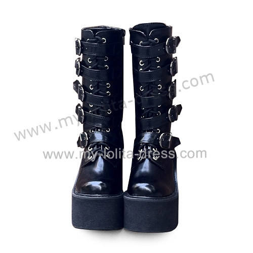 Matte Black Belts Goth Punk Lolita Boots
