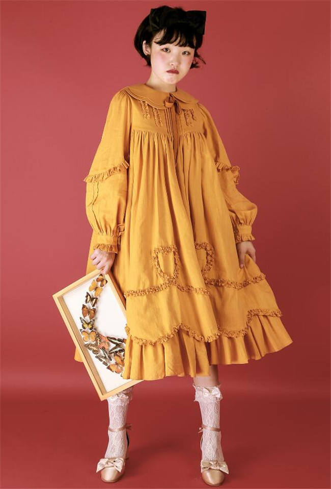 Daily wear Version Sweet Unicolor Lolita long sleeves OP- Ready Made