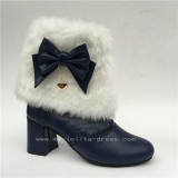 Black White Sweet Lolita Heels Boots with Bows