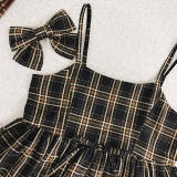 Tanaka Cotton Plaid Cross Straps Lolita Dress Blue L In Stock-out