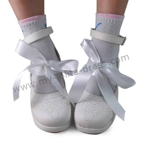 Matte White Satin Ribbon Lolita Shoes