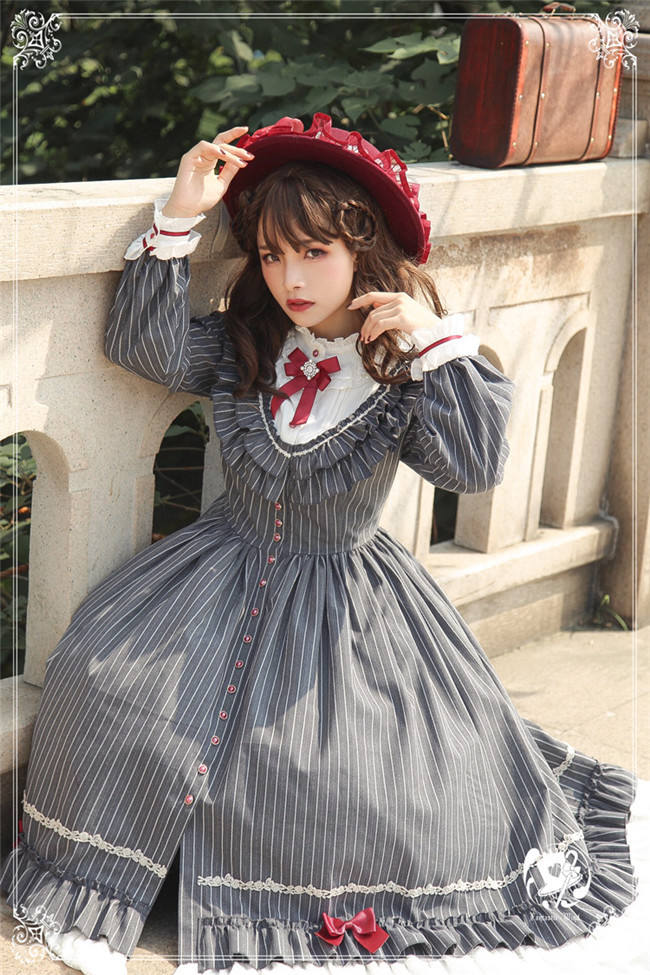 The Florentine Traveller~ College Style Lolita Long Sleeves OP  -Ready Made