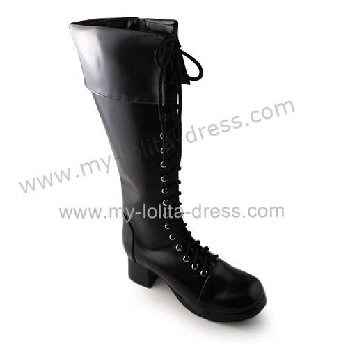 Matte Black Lace Up Girls Lolita Boots