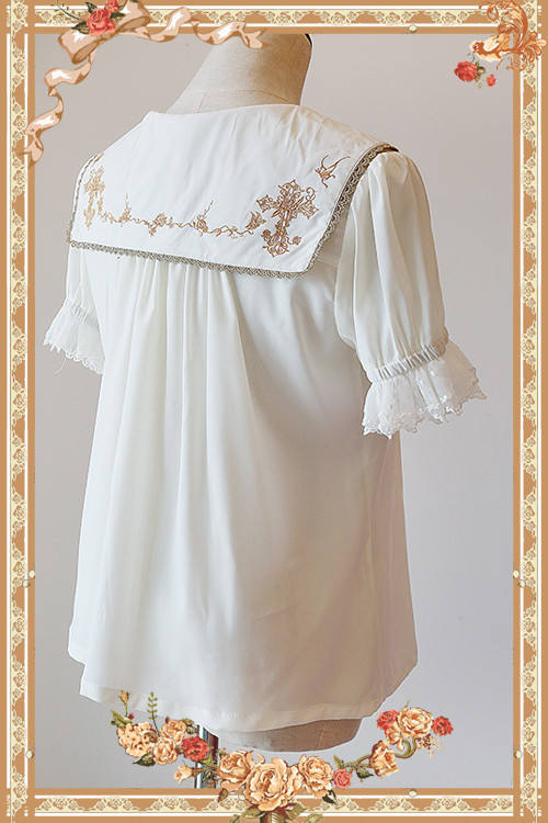 Cross~ High Density Chiffon Square Collar Short Sleeves Lolita Blouse