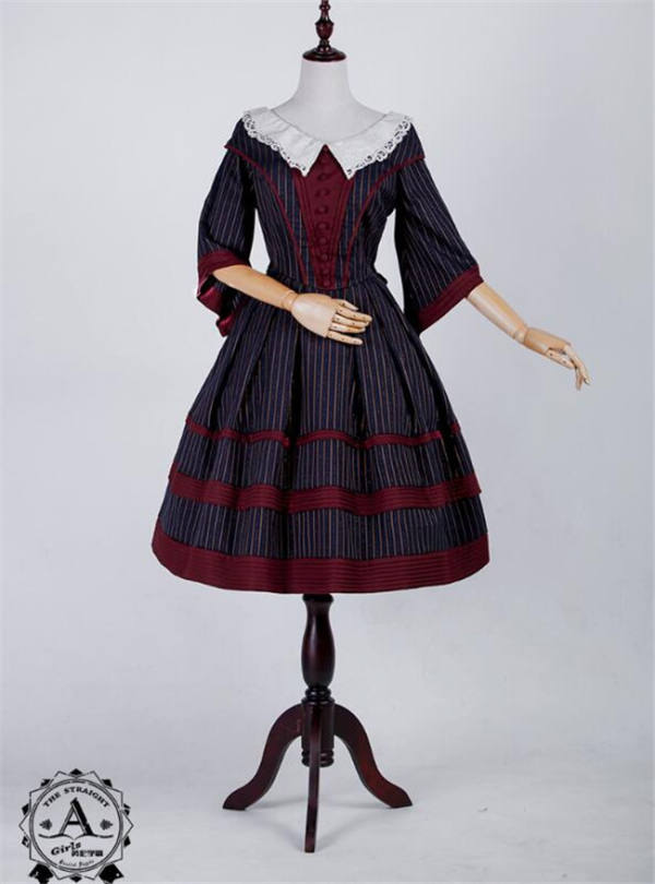 Little Sister Of  Cambridge~ College Style Stripe Lolita OP -Ready Made