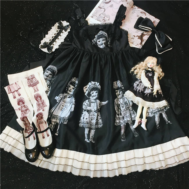 Antique Paper Doll~ Black Lolita JSK Dress -Ready Made