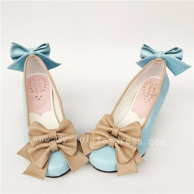 Chariming Blue Matte Lolita Heels Shoes with Bows