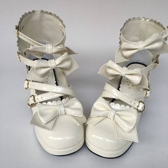 Sweet Wine Lolita Square Heels Shoes with Bowknots