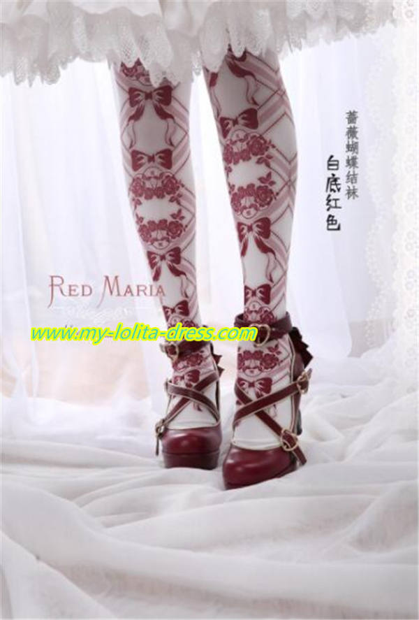 Rose Bows~ Vintage Double-sides Printed Lolita Tights