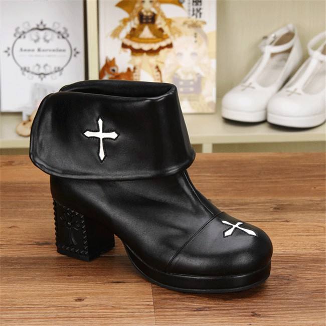 Angelic Imprint- Gothic Square Heels Lolita Short Boots