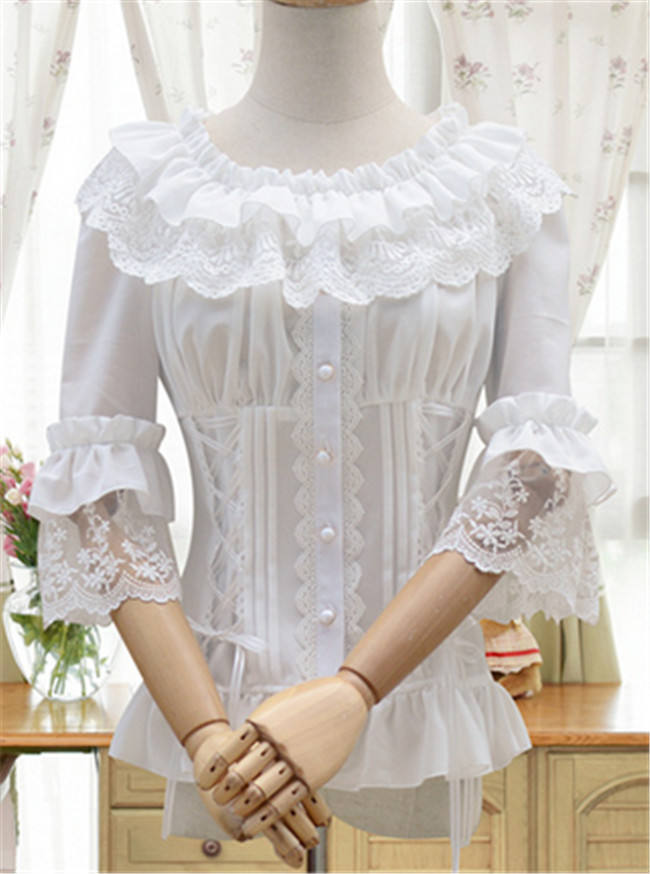 Sweet Lolita Flare Sleeves Blouse Black L - In Stock
