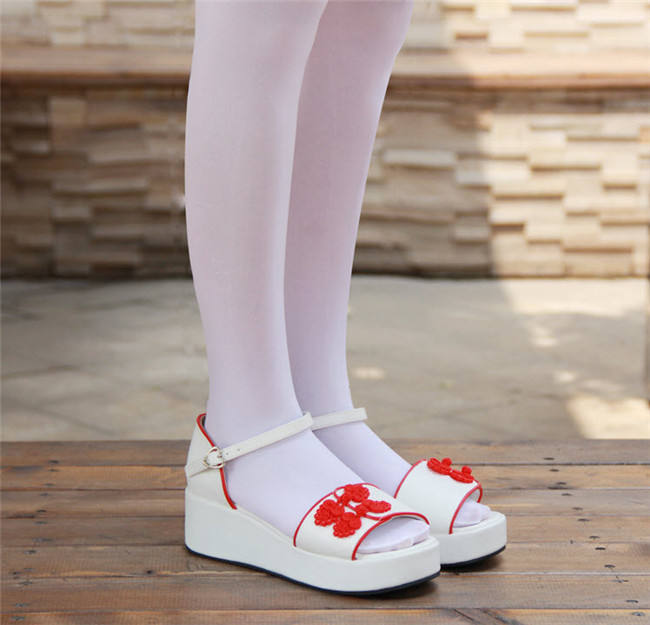 Angelic Imprint- Sweet Double Bows Embroidery Qi Lolita High Platform Shoes