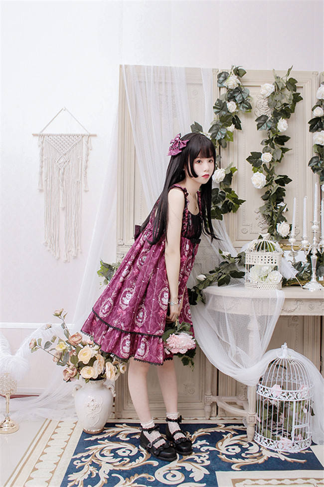 The Kittens In The Frame~ Sweet Lolita Printed JSK High Waist Pink Size S - In Stock