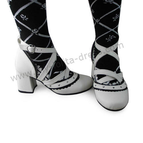 Black White Trim Lolita Crossed Straps Sandals