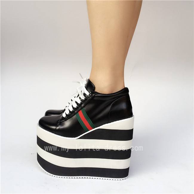 Black with White Lolita High Platform Shoes