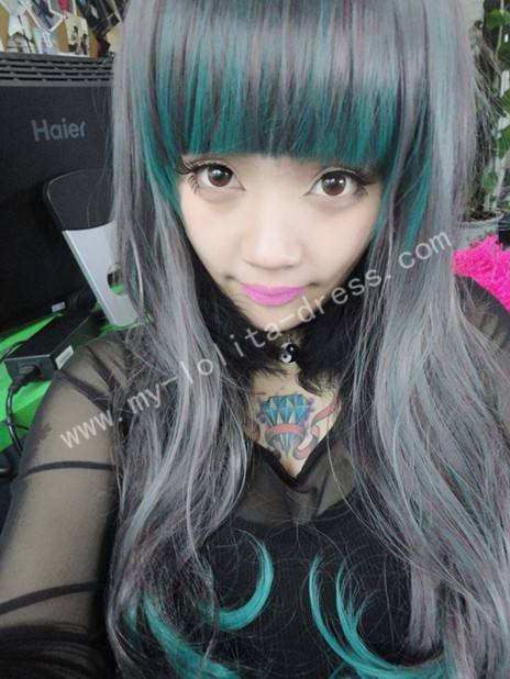 65cm Purple Green Curls Lolita Wig