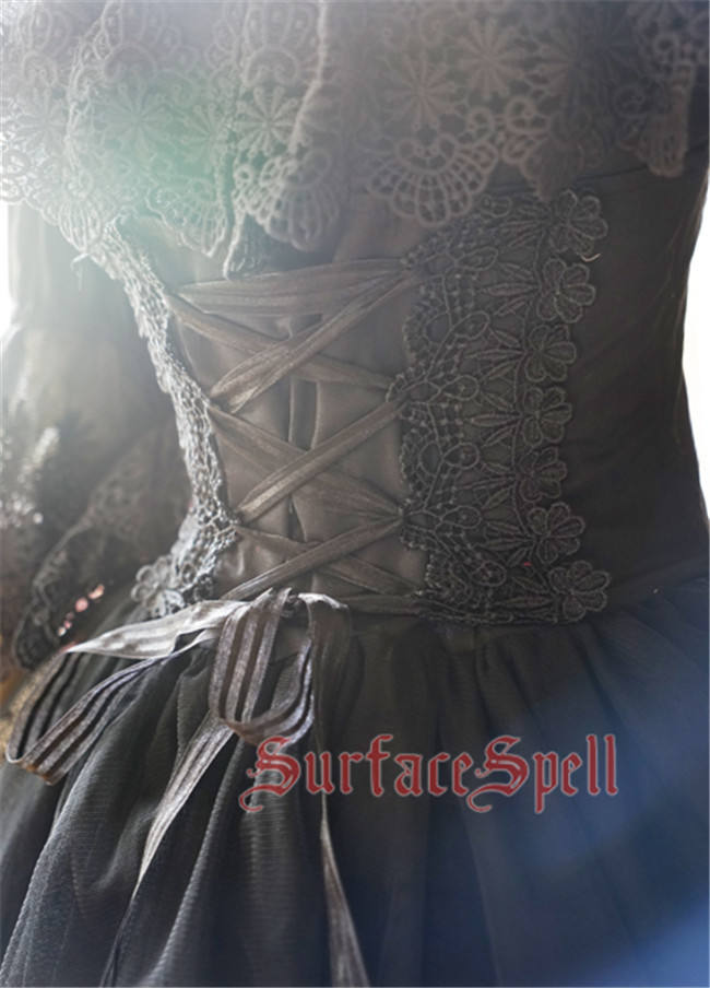 Surface Spell White Crystal & Black Agate Gothic Lolita High Waist Skirt