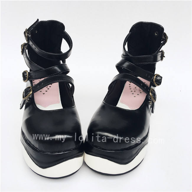 High Platform Matte Coffee Lolita Shoes with White Soles