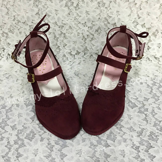 Sweet Wine Velvet Lolita Hees Shoes