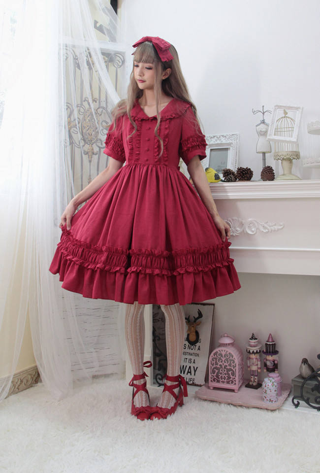 Pure Color Lolita Short Sleeves OP Dress -Middle Version/Long Version -Pre-order Closed