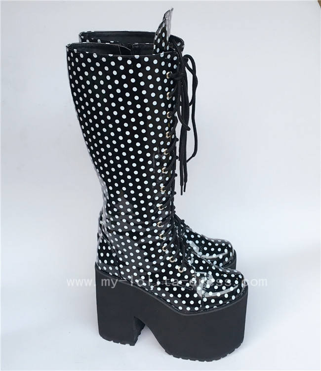 Beautiful White Matte Lace-up Knee Lolita High Boots