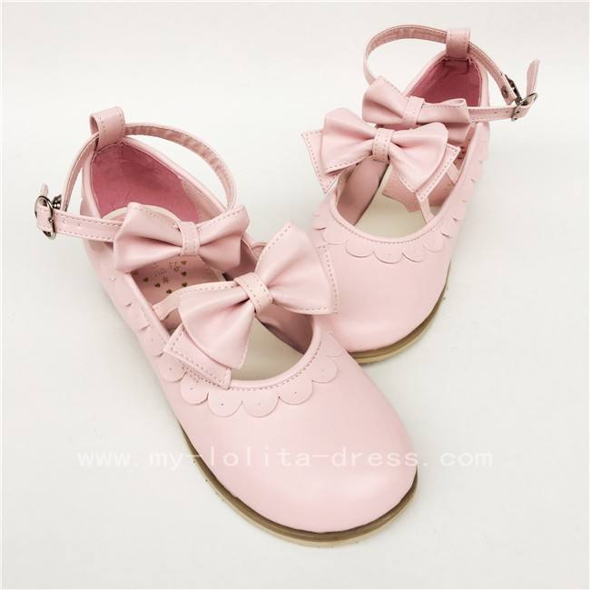 Matte Red Double Bow Lolita Shoes