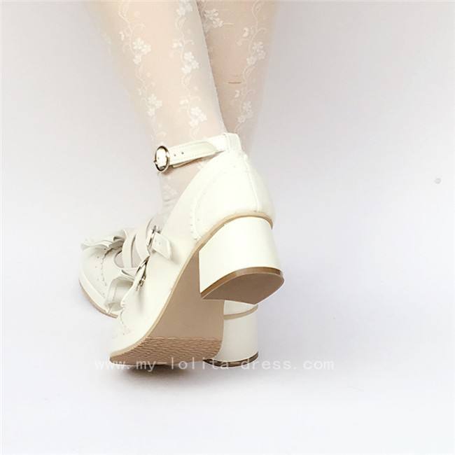 Black Bows Crossed Straps Matte Lolita Shoes Classic