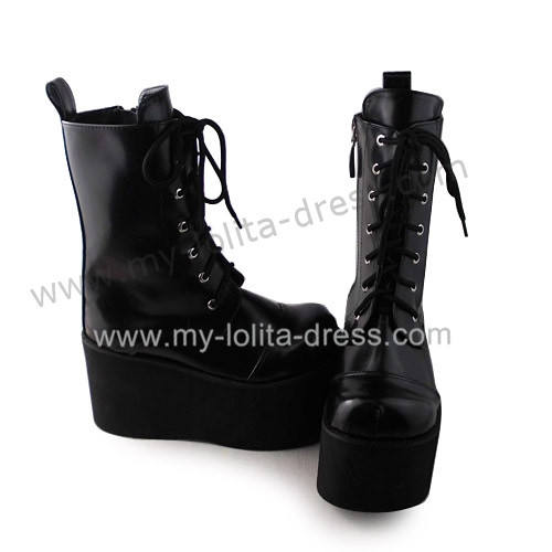Matte Black Lace Up Classic Girls Boots