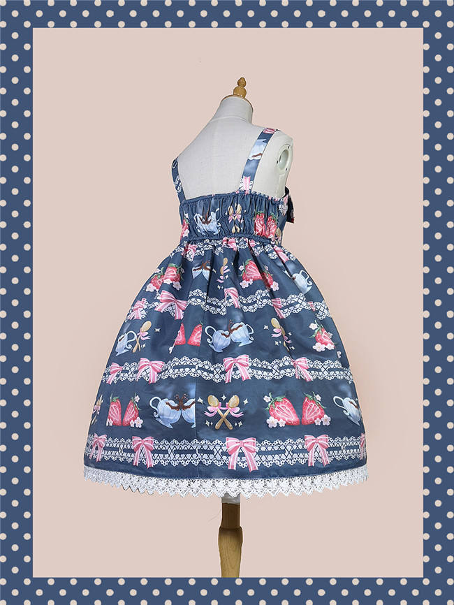 Infanta ~Strawberry Coffee Printed Lolita Jumper + headbow-Ready Made
