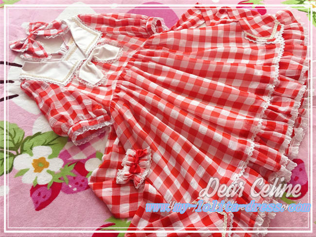 Fruit Sugers In Summer Gingham Lolita OP - Ready MADE