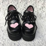 Sweet Black Lolita High Platform with Pink Heart Shape