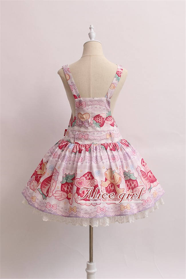 Alice Girl ~Strawberry With Cream~ Sweet Lolita Salopette + Badage -Pre-order