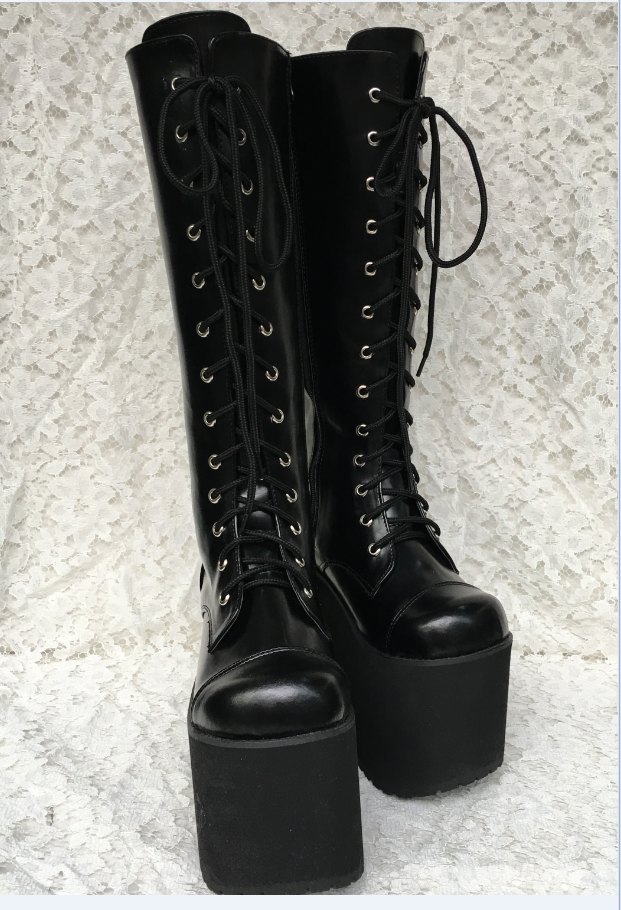 Gothic Glossy Black Lolita Boots with 