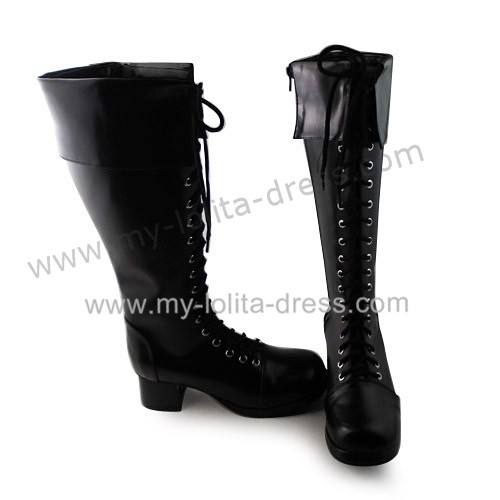 Matte Black Lace Up Girls Lolita Boots