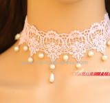 Sweet White Flowers Lace Lolita Neck Belt with Beads-out