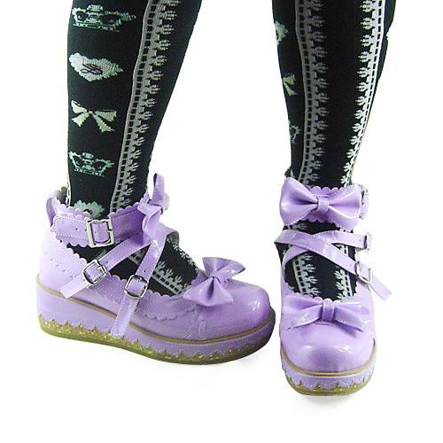Shiny Purple Bows Lolita Shoes