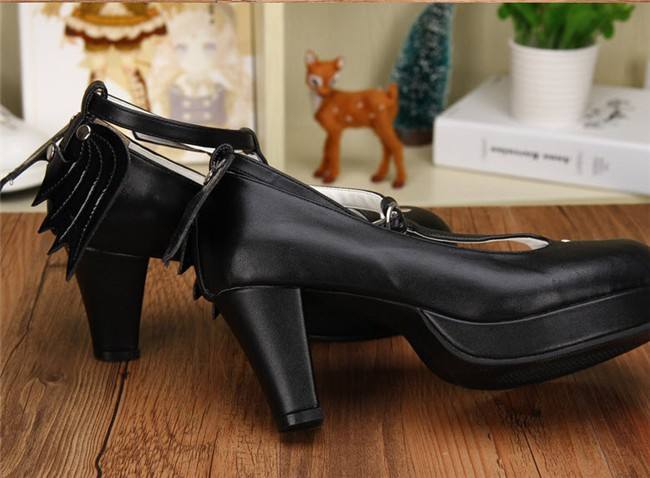 Angelic Imprint- Gothic T-shaped Straps Lolita Heels Shoes with Detachable Angel Wings